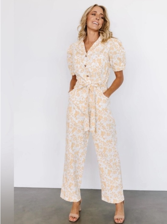 Baltic Born Pants - NWT Baltic Born Cotton Blend Floral Tie-Waist Jumpsuit in Soft Yellow size XL